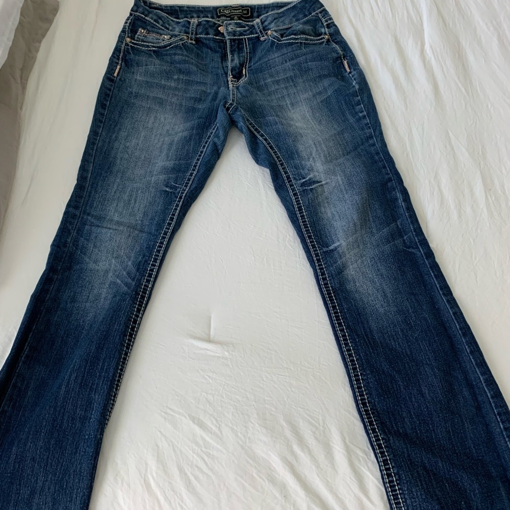 Cato premium jeans  petite sz 6 bootcut w gold stud cross pockets w studs.